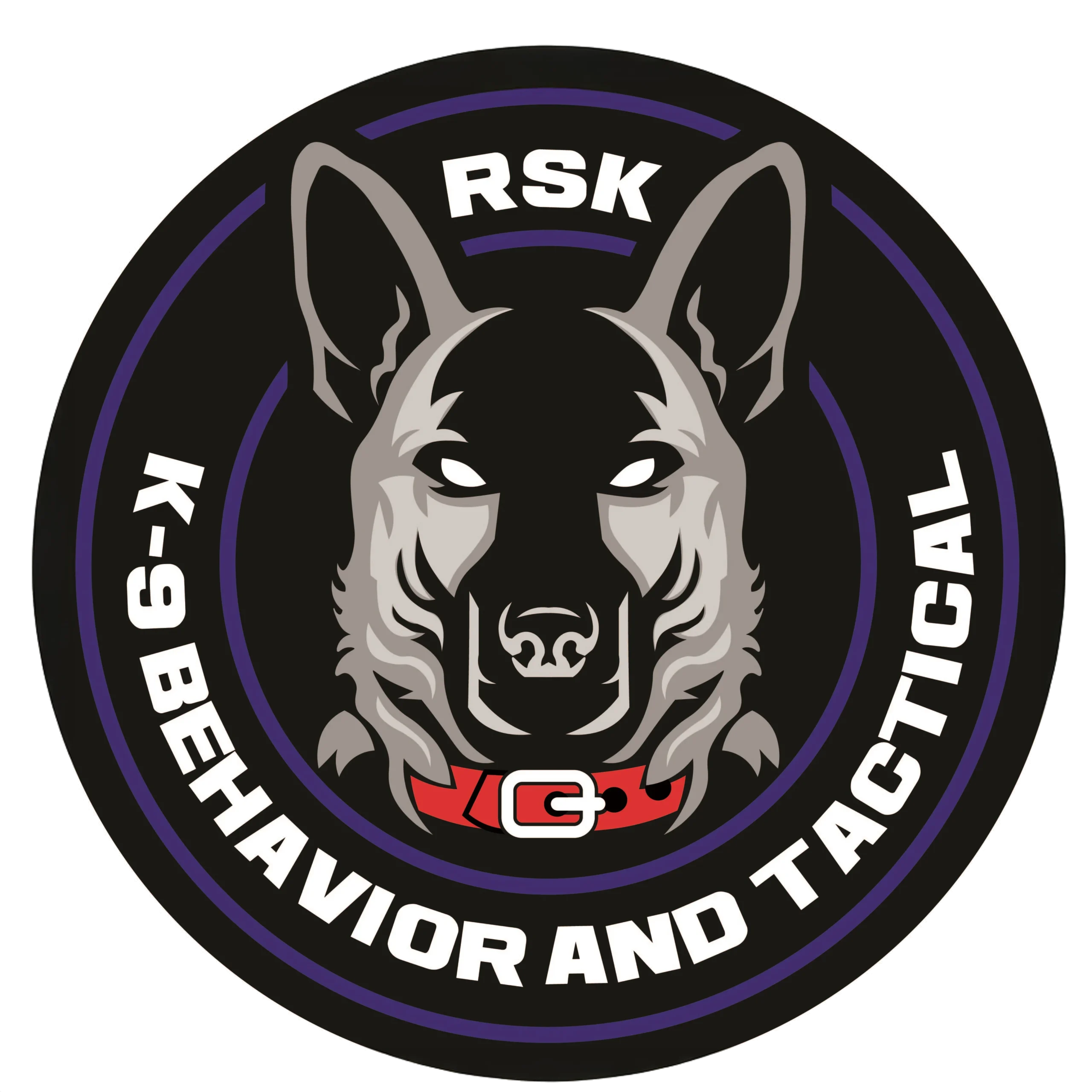 Stylized dog’s head with red collar on black, showcasing expert K-9 training in Bullhead City, Arizona.